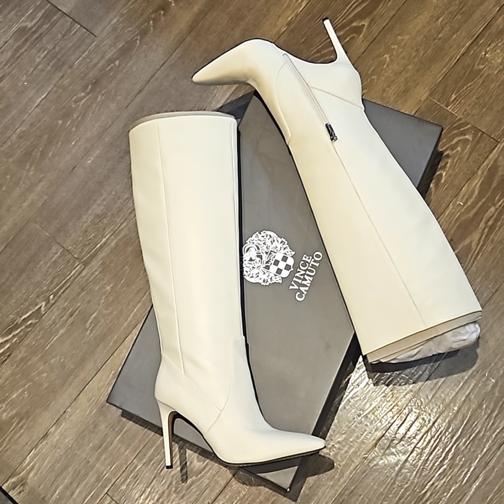White Vince Camuto pointed toe boots